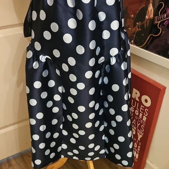 Kay Unger Navy and White Polka Dot A-Line Dress - Picture 4 of 9